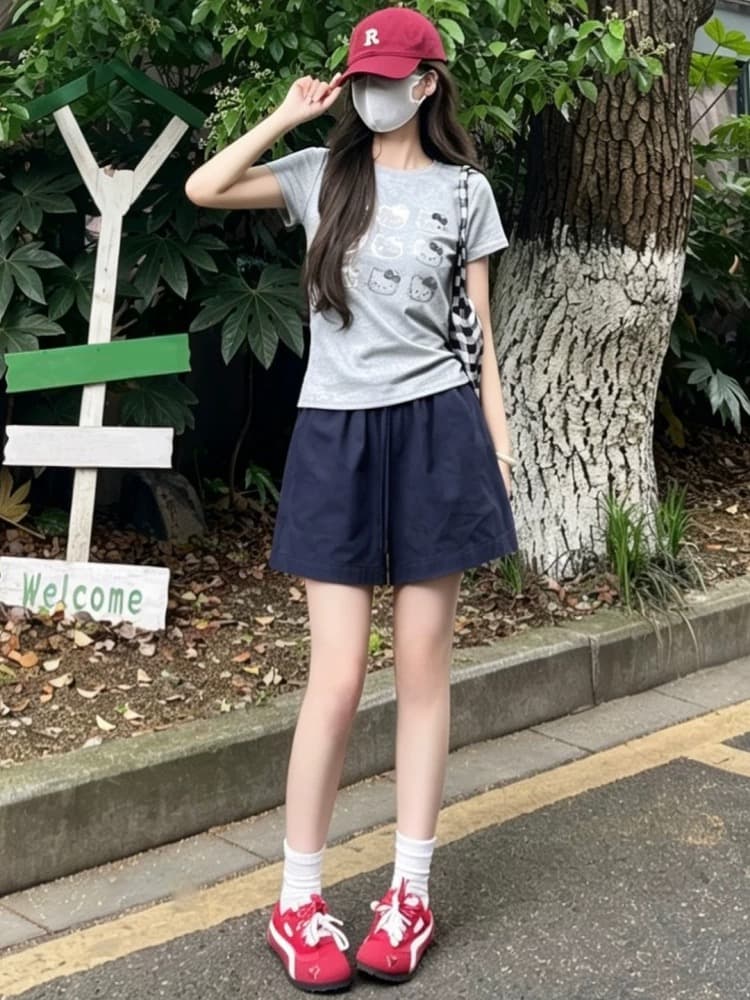 파란색 와이드 레그 팬츠 반바지 여성 여름 얇은 스타일 2026 새로운 외출용 한 마디 아마 면 린넨 캐주얼 운동 바지 상세 이미지 1