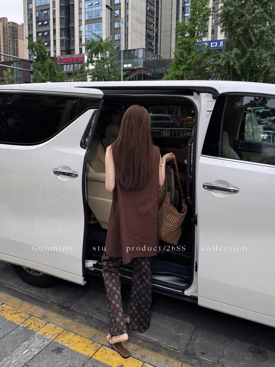 레트로 헤일로 염색 프린트 허리밴드 캐주얼 9 포인트 부츠컷 바지 여름 새로운 상세 이미지 1