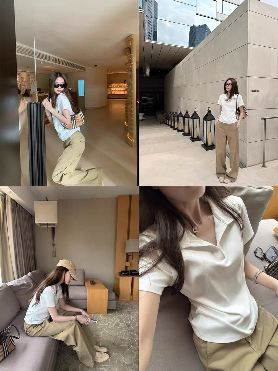 한 부서 오래된 돈 바람 착용 가져 가라. Chic 외국 가스 폴로 칼라 반팔 티셔츠 여성 여름 얇은 스타일 슬림해 보이는 긍정적 인 어깨 POLO 셔츠 맨위 이미지 4