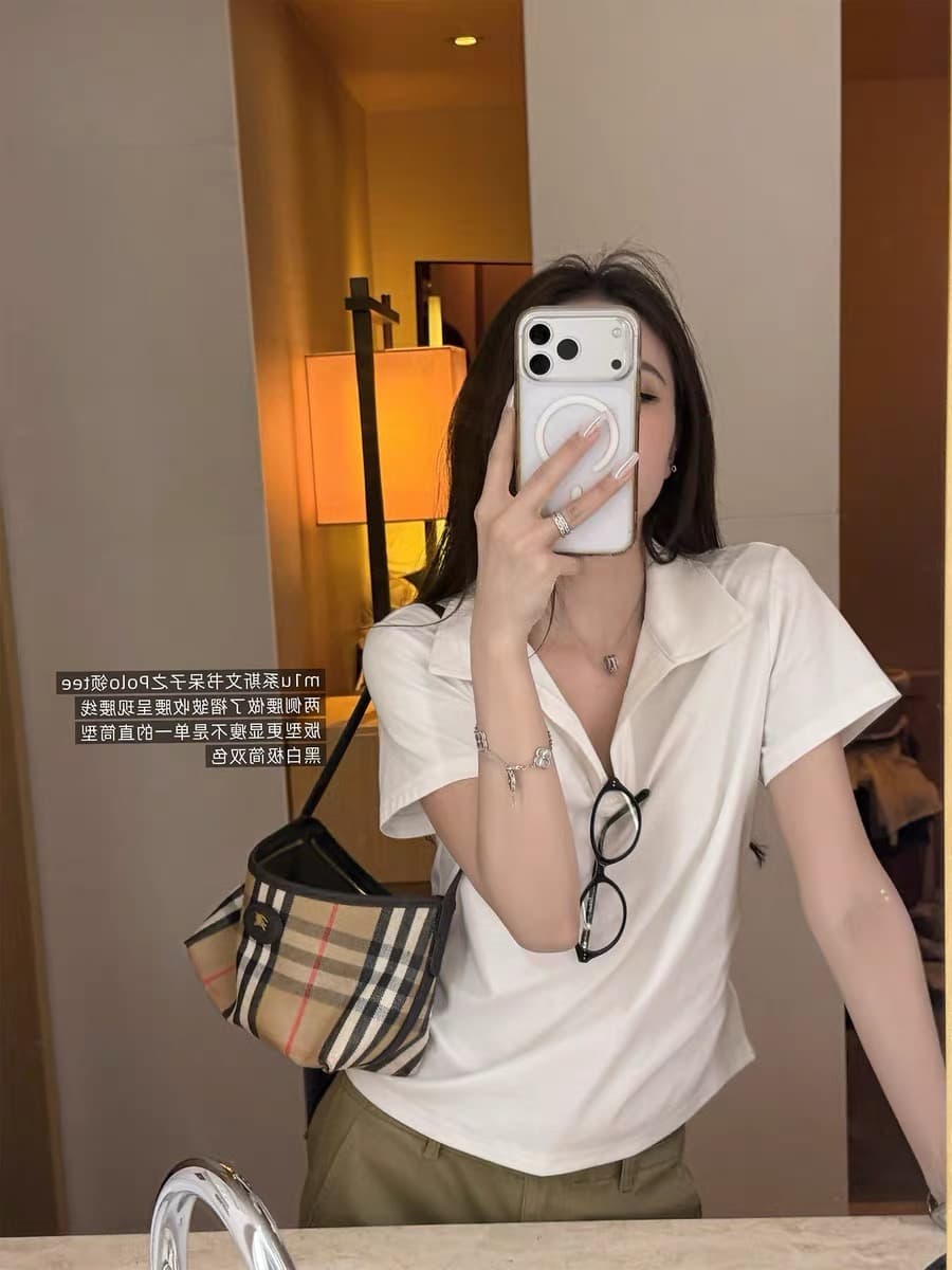 한 부서 오래된 돈 바람 착용 가져 가라. Chic 외국 가스 폴로 칼라 반팔 티셔츠 여성 여름 얇은 스타일 슬림해 보이는 긍정적 인 어깨 POLO 셔츠 맨위 상세 이미지 5