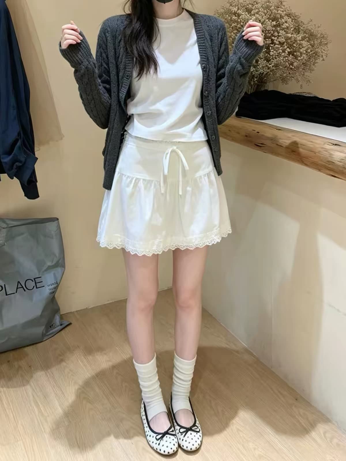 홀로우 아웃 레이스 레이스업 반신 스커트 여성 여름 새로운 한 부서 소녀 센스 다용도 한 마디 미니 스커트 상세 이미지 2