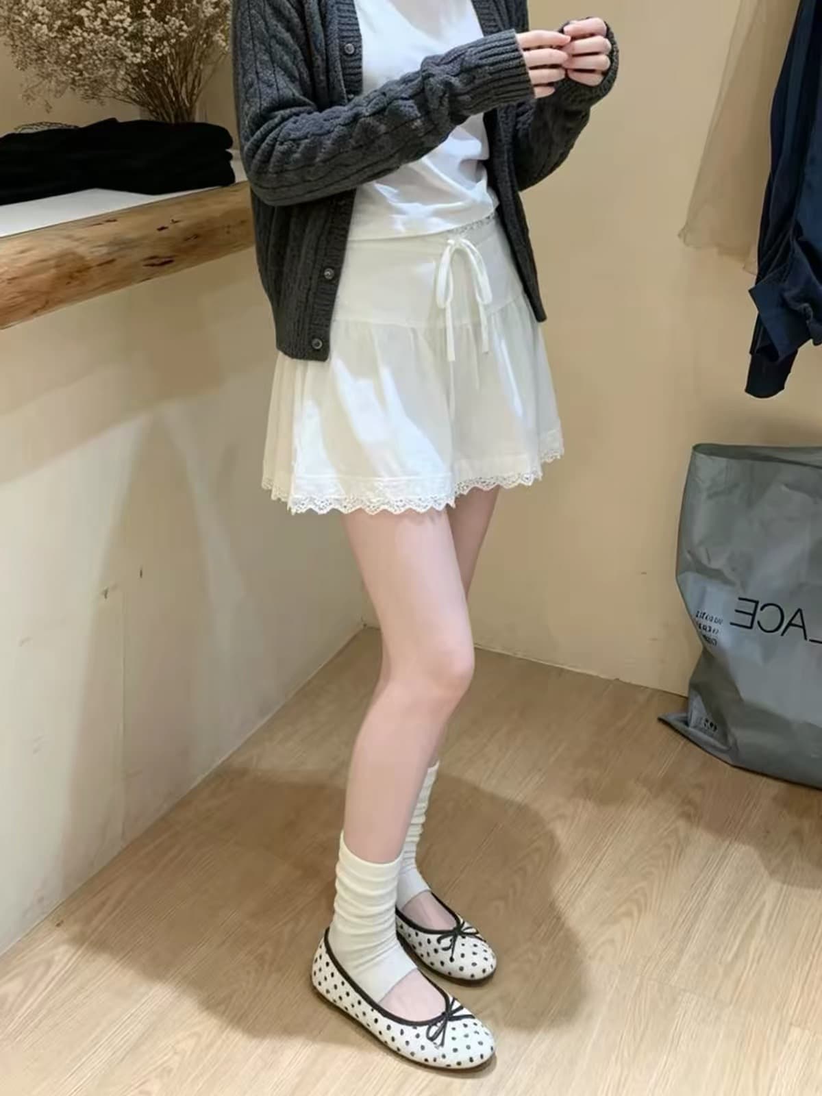 홀로우 아웃 레이스 레이스업 반신 스커트 여성 여름 새로운 한 부서 소녀 센스 다용도 한 마디 미니 스커트 상세 이미지 5