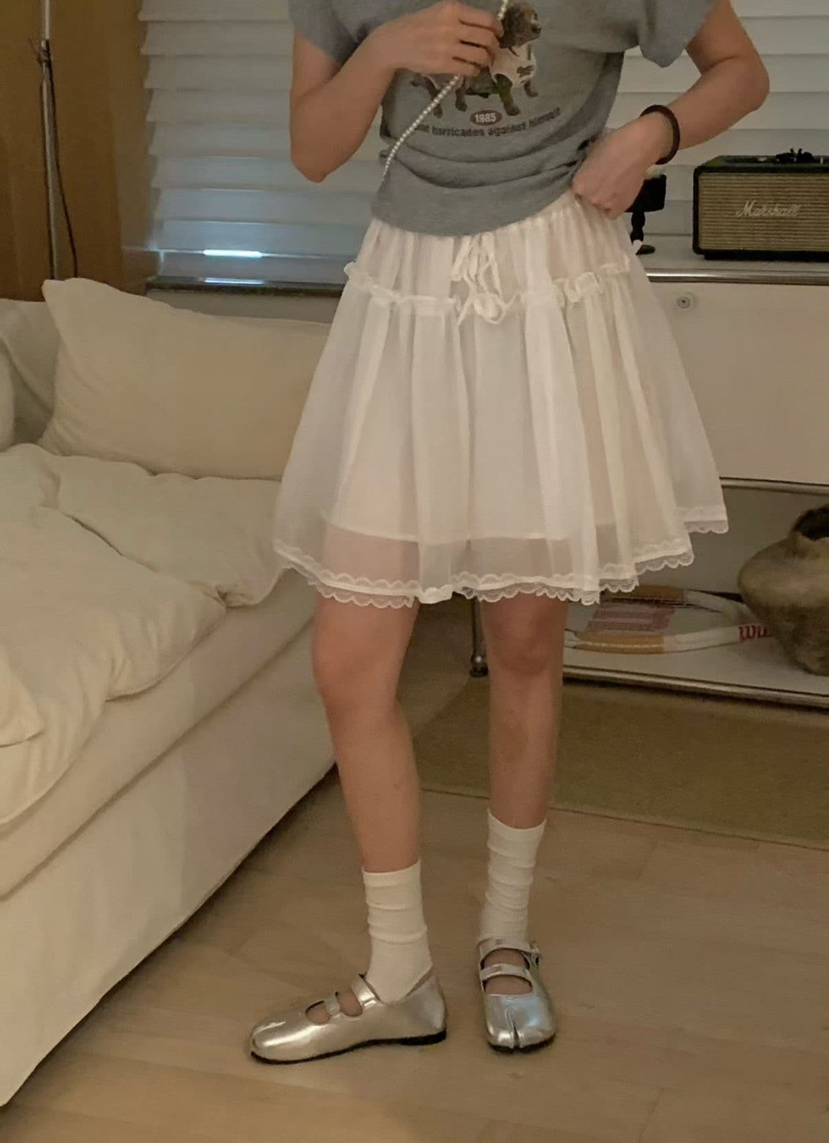 발레 바람 레이스 캐주얼 반신 스커트 2026 여름 새로운 레이스 하이웨이스트 레이스업 여성 A라인 스커트 상세 이미지 4
