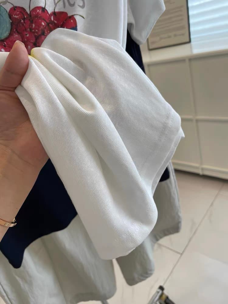 한 부서 연령 감소 과일 프린트 반팔 티셔츠 여성 여름 통기성 마 센스 면 라운드 넥 캐주얼 tee 맨위 상세 이미지 3
