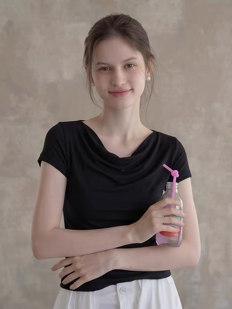 검정색 흔들다 칼라 반팔 티셔츠 여성 여름 몸매 가꾸기 허리 수축 디자인 센스 작은 대중 고유 한 아름다운 짧은 맨위 상세 이미지 3
