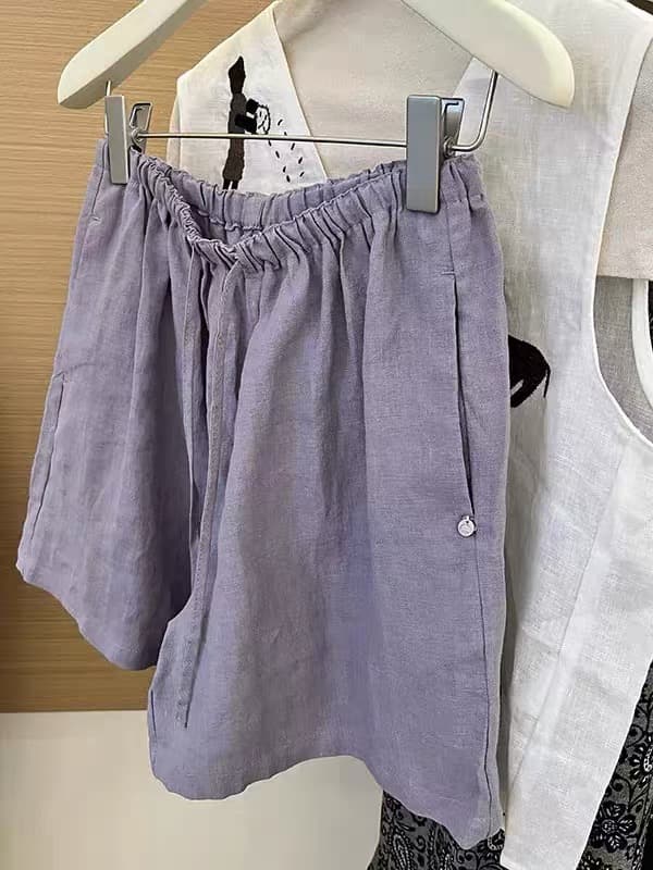 허리밴드 루즈핏 슬림해 보이는 보라색 아마 넓은 다리가 짧다. 바지 여성 여름 얇은 스타일 캐주얼 바지 이미지 2