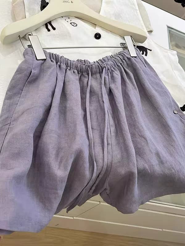 허리밴드 루즈핏 슬림해 보이는 보라색 아마 넓은 다리가 짧다. 바지 여성 여름 얇은 스타일 캐주얼 바지 상세 이미지 4