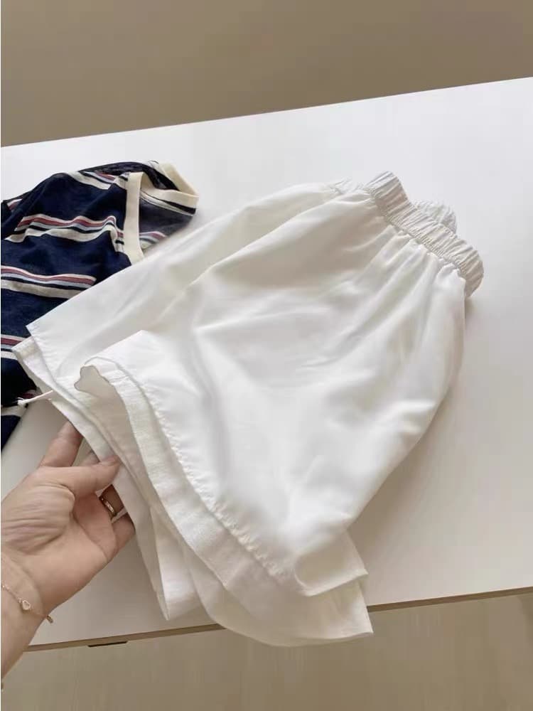 화이트 아마 넓은 다리가 짧다. 바지 여성 여름 드레스 슬림해 보이는 펌프 로프 허리밴드 운동 뜨거운 바지 상세 이미지 1