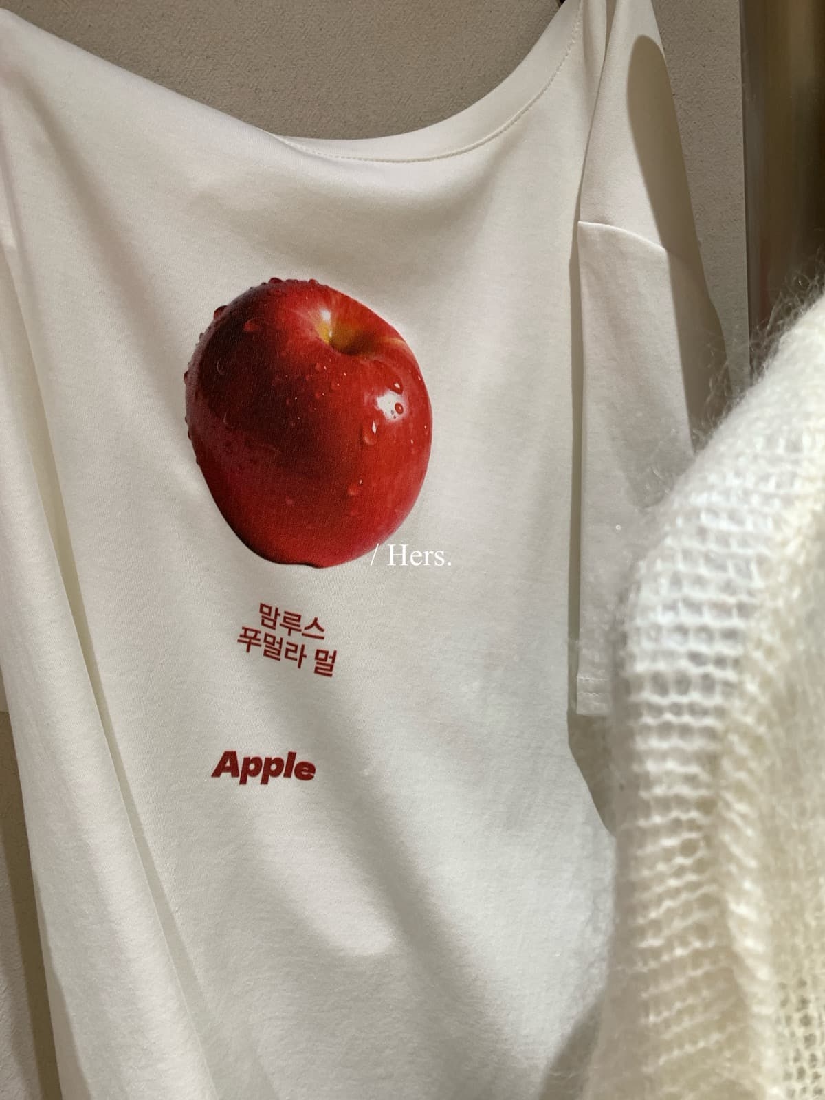 이른 가을 켜기 새로운 한 부서 작은 디자인 센스 애플 패턴 반팔 티셔츠 상세 이미지 2