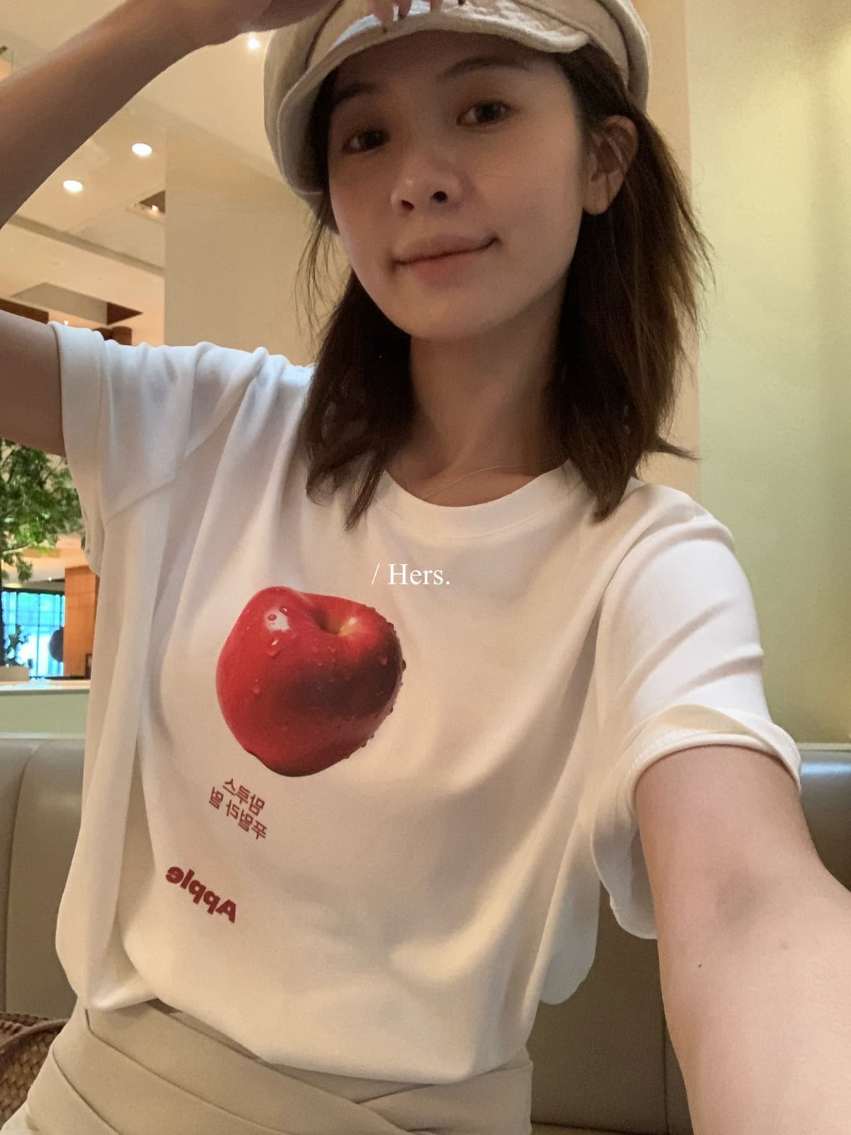 이른 가을 켜기 새로운 한 부서 작은 디자인 센스 애플 패턴 반팔 티셔츠 상세 이미지 6