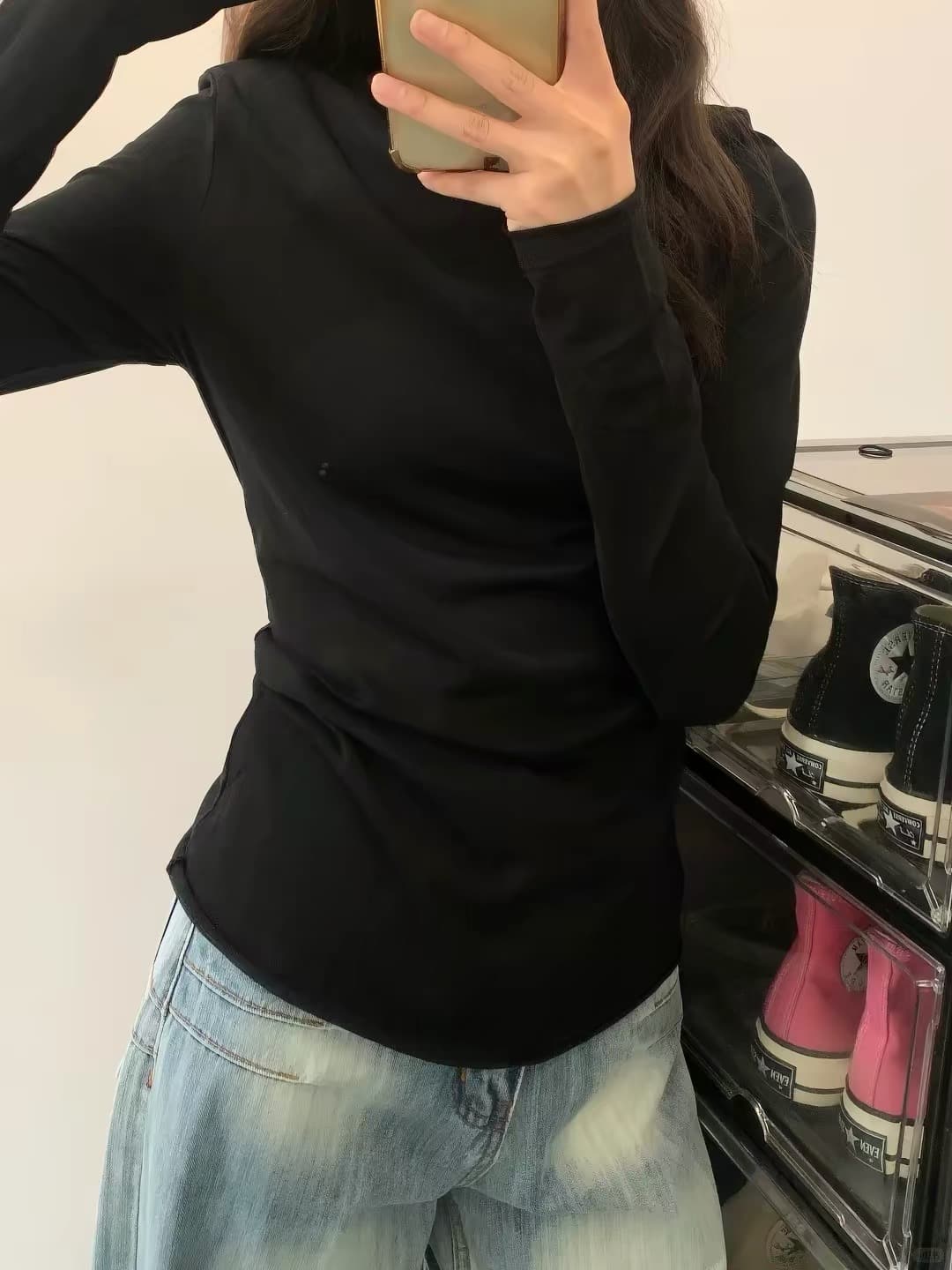 여름 자외선 차단 블라우스 chic 화이트 기본 셔츠 여성 봄 가을 얇은 스타일 볼륨 측면 느슨함 센스 긴팔 티셔츠 맨위 상세 이미지 2