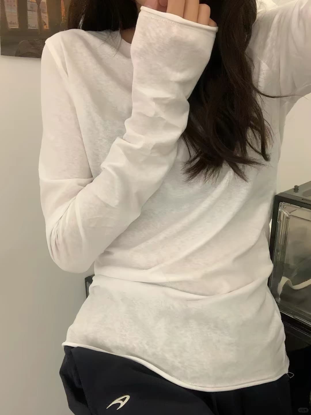 여름 자외선 차단 블라우스 chic 화이트 기본 셔츠 여성 봄 가을 얇은 스타일 볼륨 측면 느슨함 센스 긴팔 티셔츠 맨위 상세 이미지 6