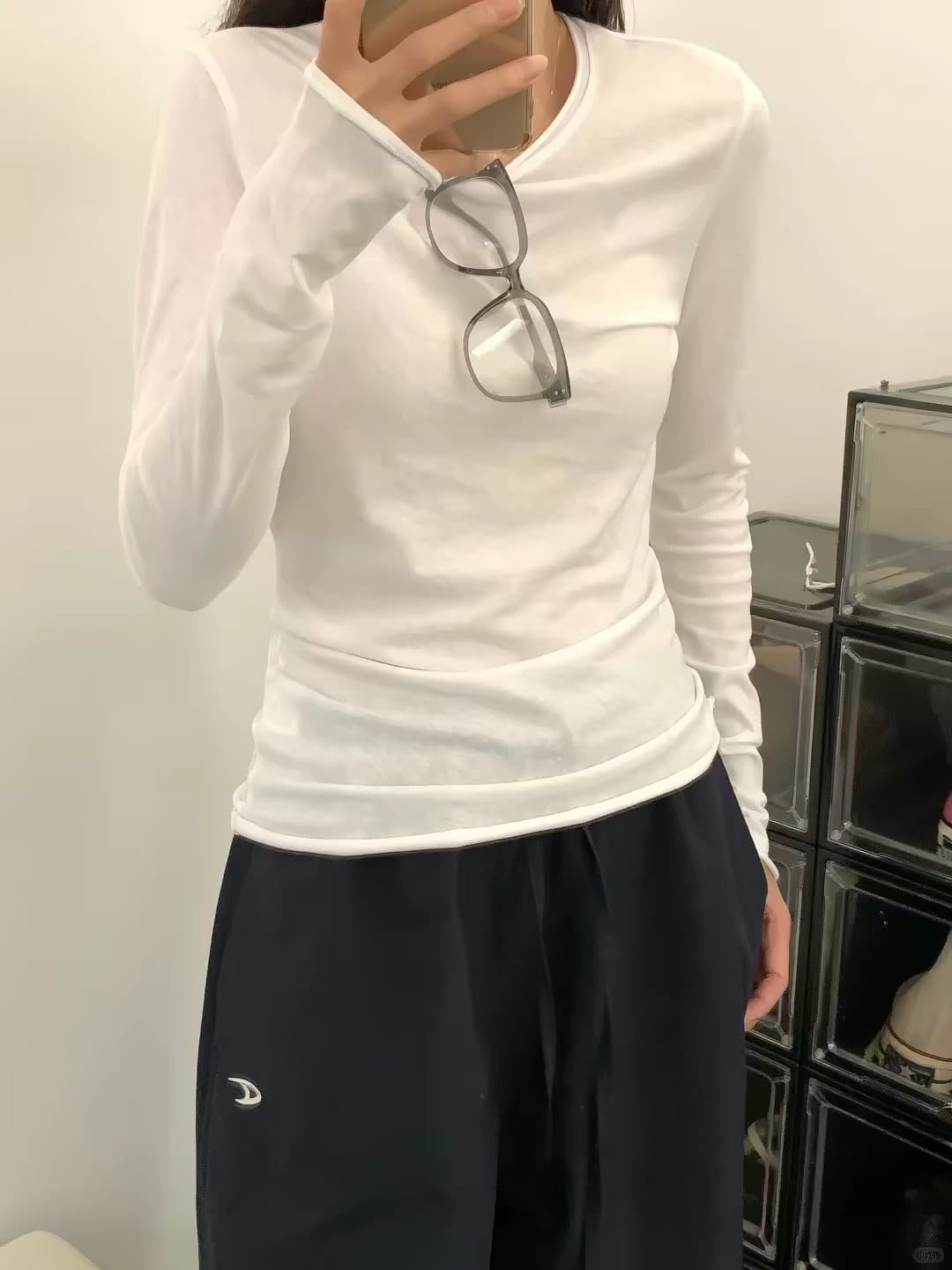 여름 자외선 차단 블라우스 chic 화이트 기본 셔츠 여성 봄 가을 얇은 스타일 볼륨 측면 느슨함 센스 긴팔 티셔츠 맨위 상세 이미지 7