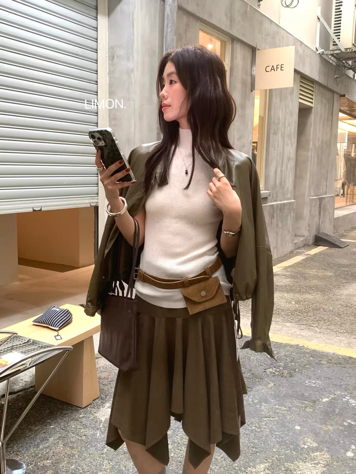 이른 가을 레트로 천년기 바람 스웨이드 원단 불규칙 슬림해 보이는 반신 스커트 짧은 스커트 상세 이미지 5