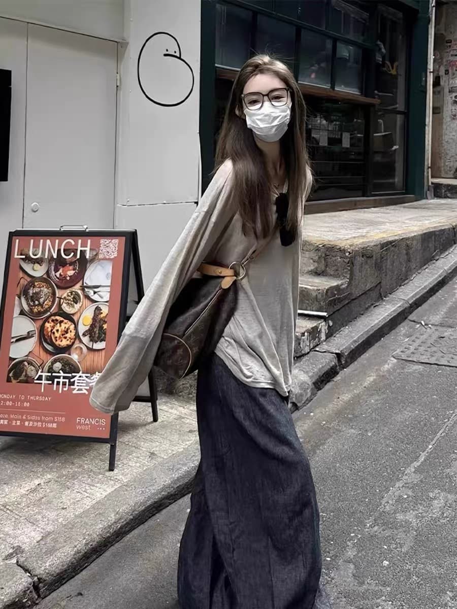 한 부서 느긋한 루즈핏 라운드 넥 긴팔 티셔츠 여성 여름 슬립 외부 가져 가라. 오래된 돈 바람 자외선 차단 블라우스 느슨함 센스 맨위 상세 이미지 2