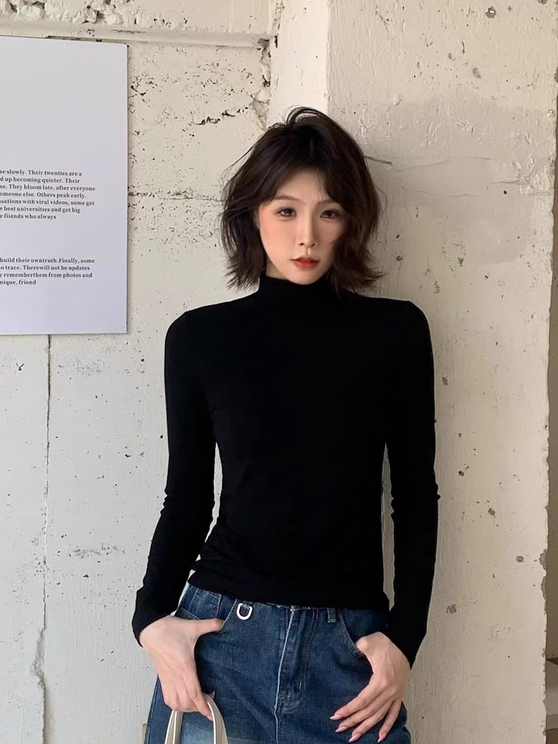 모달 중 칼라 기본 셔츠 여성 봄 가을 화이트 몸매 가꾸기 슬림해 보이는 다용도 인사이드 가져 가라. 긴팔 티셔츠 기초 섹션 맨위 이미지 2