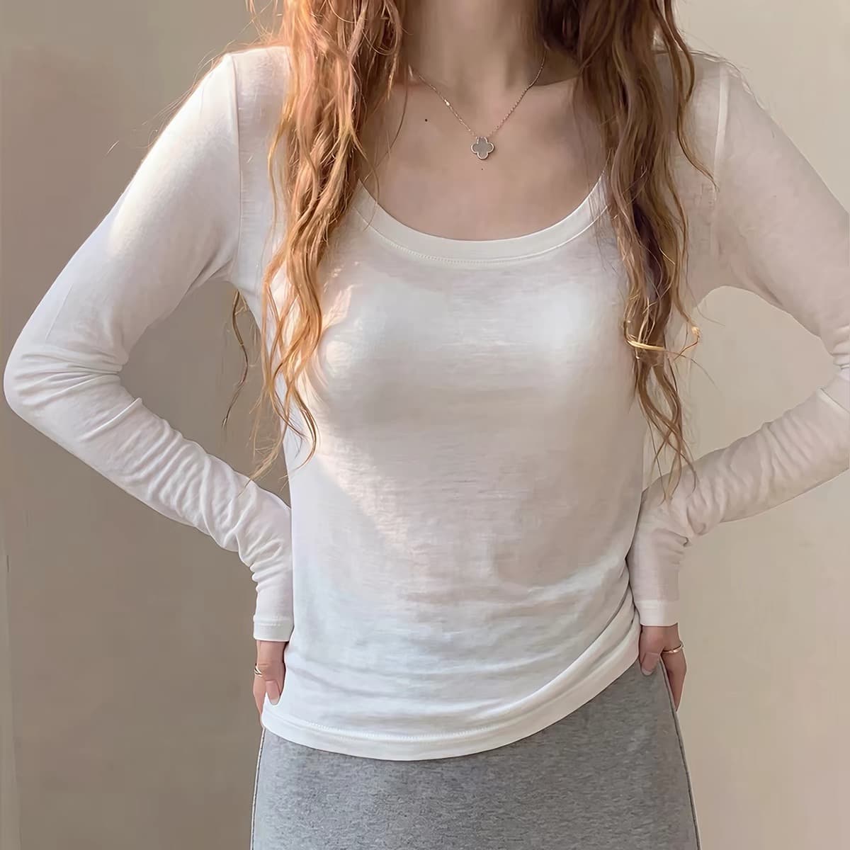 한 부서 화이트 u 칼라 자외선 차단 에어컨 블라우스 여성 여름 느슨함 센스 몸매 가꾸기 얇은 스타일 긴팔 티셔츠 대 네클라인 맨위 상세 이미지 1