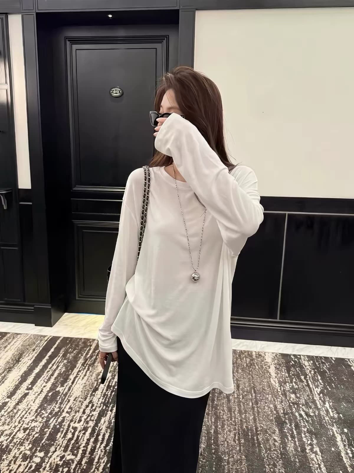 느슨함 센스 화이트 자외선 차단 긴팔 티셔츠 블라우스 여성 여름 느긋한 루즈핏 주간 실크 에어컨 셔츠 오래된 돈 바람 맨위 상세 이미지 4