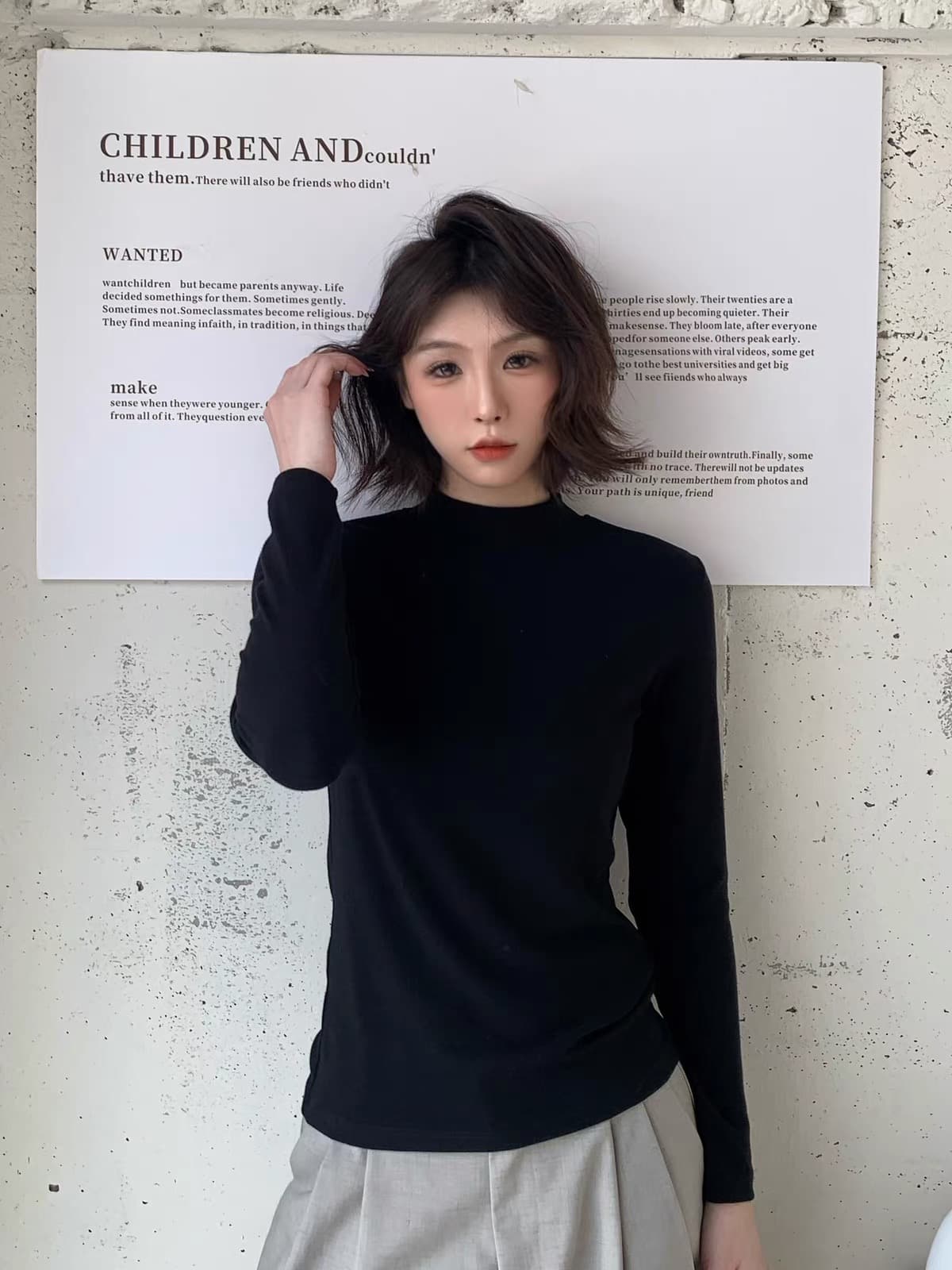 봄 가을 스탠드 칼라 기본 셔츠 여성 화이트 프로 피부 슬림해 보이는 다용도 긴팔 인사이드 가져 가라. 몸매 가꾸기 기초 섹션 티셔츠 맨위 이미지 3