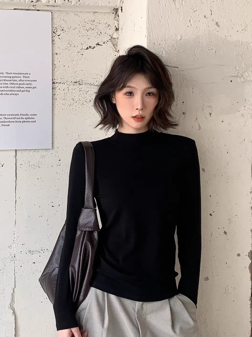 봄 가을 스탠드 칼라 기본 셔츠 여성 화이트 프로 피부 슬림해 보이는 다용도 긴팔 인사이드 가져 가라. 몸매 가꾸기 기초 섹션 티셔츠 맨위 상세 이미지 6
