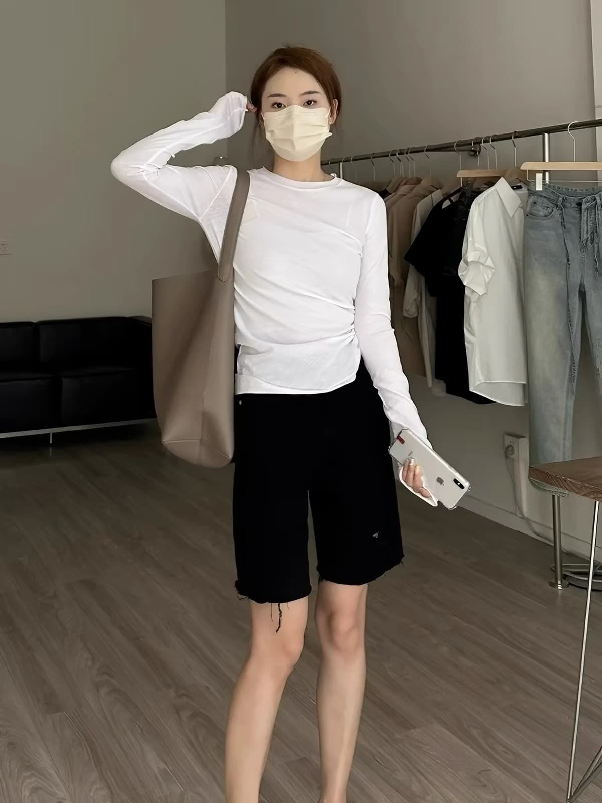 소금 부서 빛 요리 한 바람 한국 스타일 회색 라운드 넥 자외선 차단 블라우스 여성 여름 얇은 스타일 긴팔 티셔츠 Tulle 외부 잡아라. 의류 상세 이미지 2