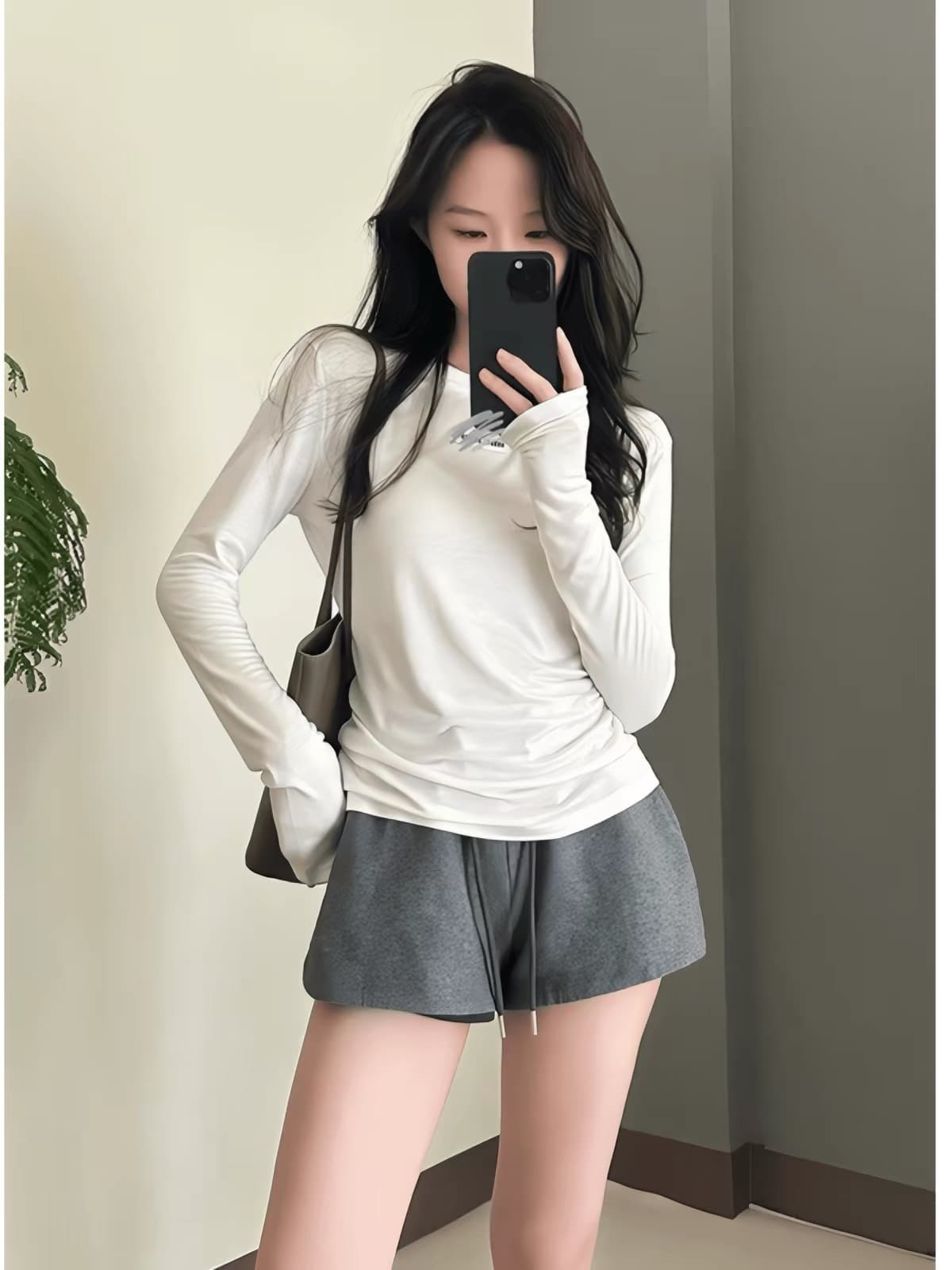 여름 얇은 스타일 긴팔 라운드 넥 긍정적 인 어깨 자외선 차단 가면 티셔츠 여성 한 부서 chic Chic 슬림해 보이는 기본 셔츠 맨위