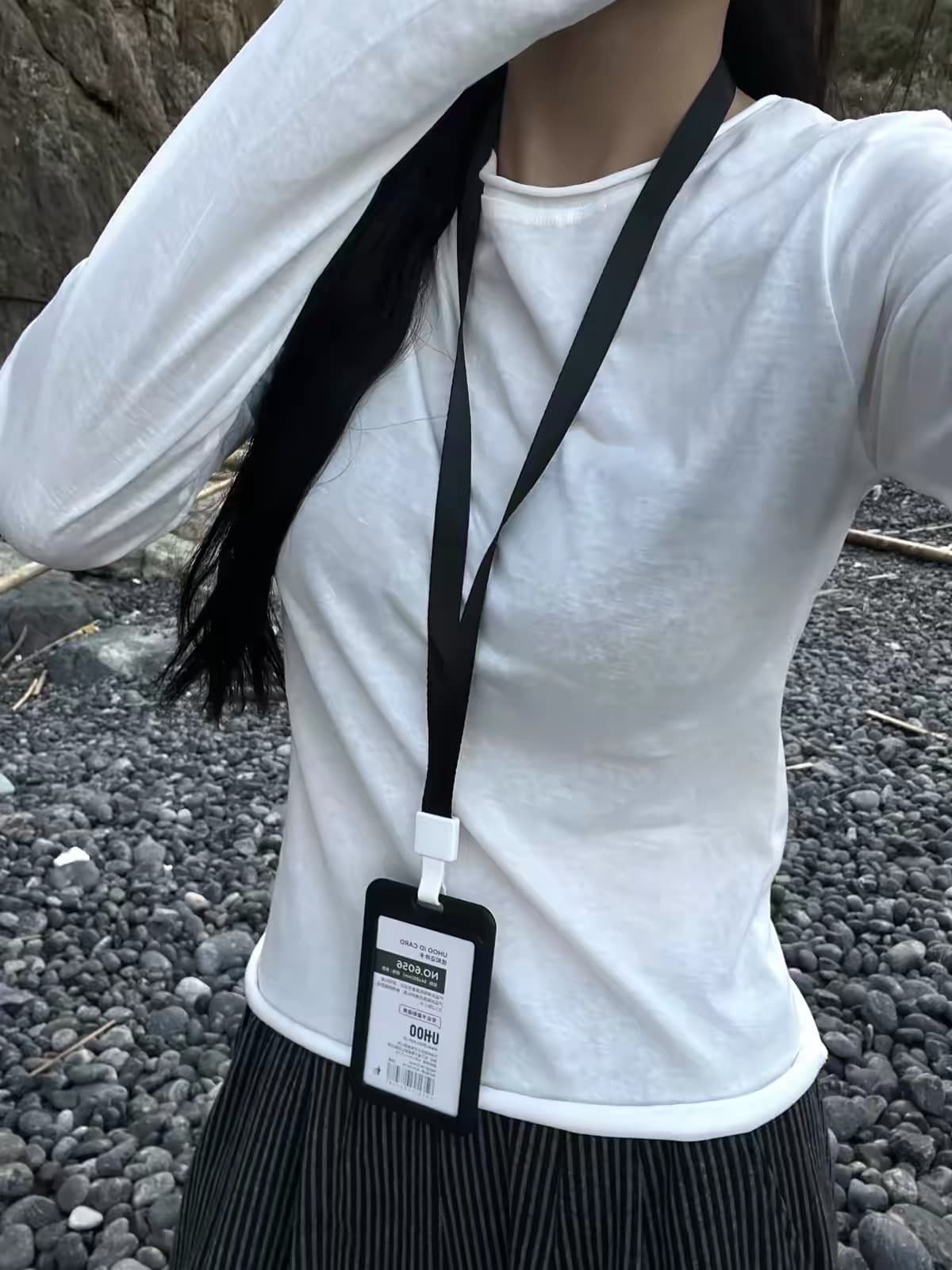 한 부서 볼륨 측면 화이트 긍정적 인 어깨 긴팔 티셔츠 여성 가을 겨울 2026 새로운 몸매 가꾸기 슬림해 보이는 인사이드 가져 가라. 기본 셔츠 맨위 상세 이미지 1