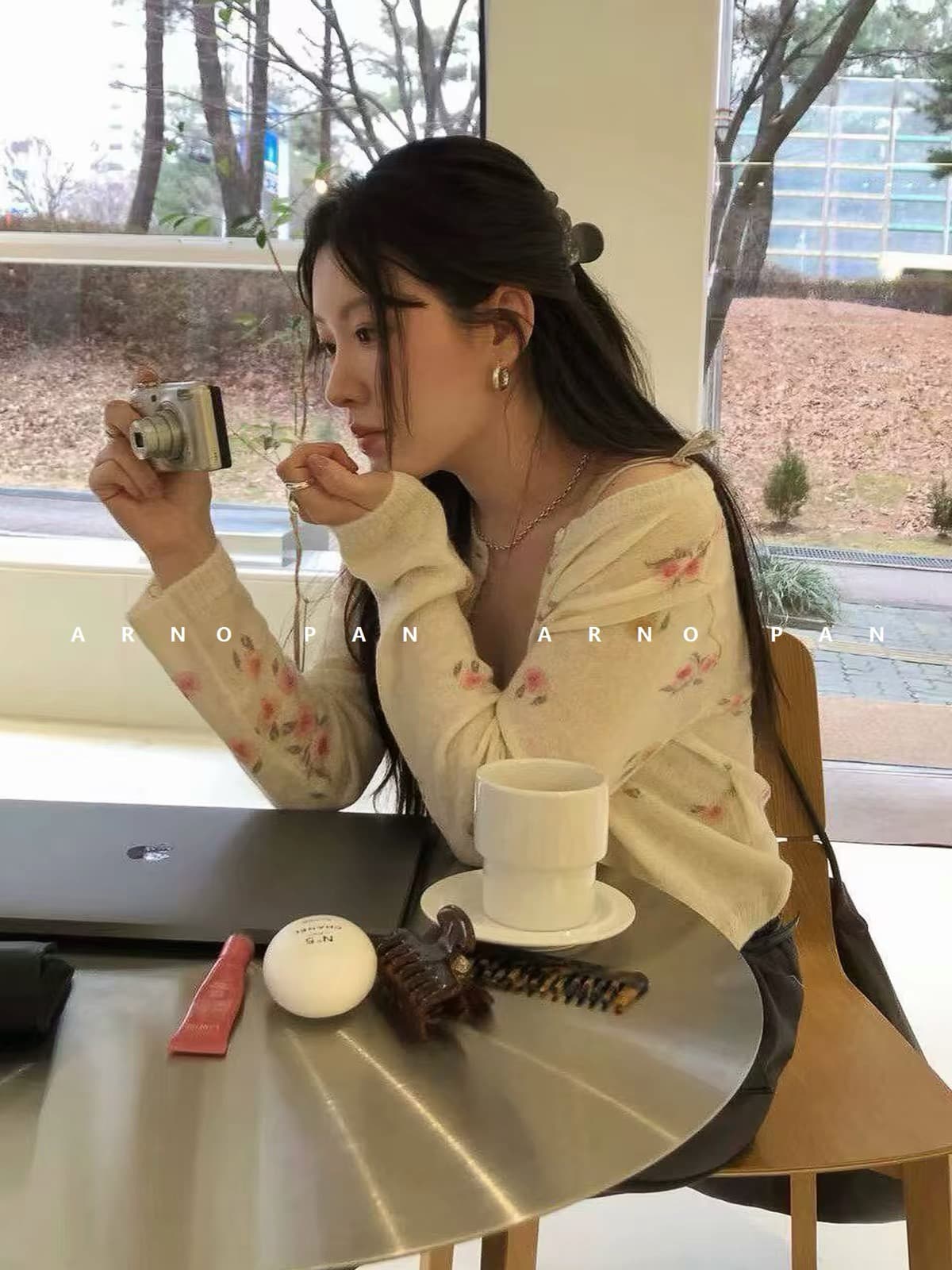 신선함 부드러운 작은 꽃무늬 니트 오픈 가디건 한국 작은 대중 슈퍼 부드러운 찹쌀 아니요 넥타이 사람들 얇고 가벼운 에어컨 셔츠 상세 이미지 3
