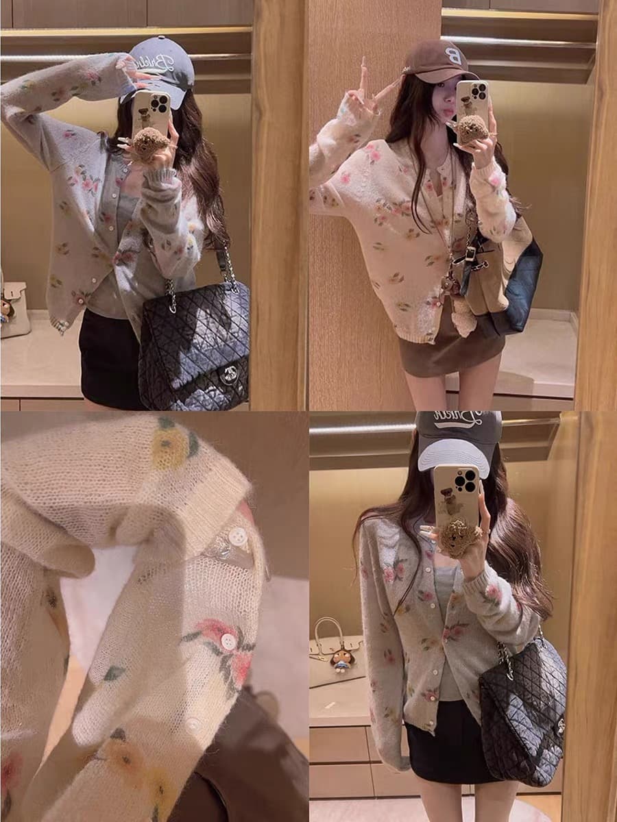 안개 센스 꽃 오픈 가디건 모헤어 양모 꽃무늬 스웨터 니트 스웨터 상세 이미지 7