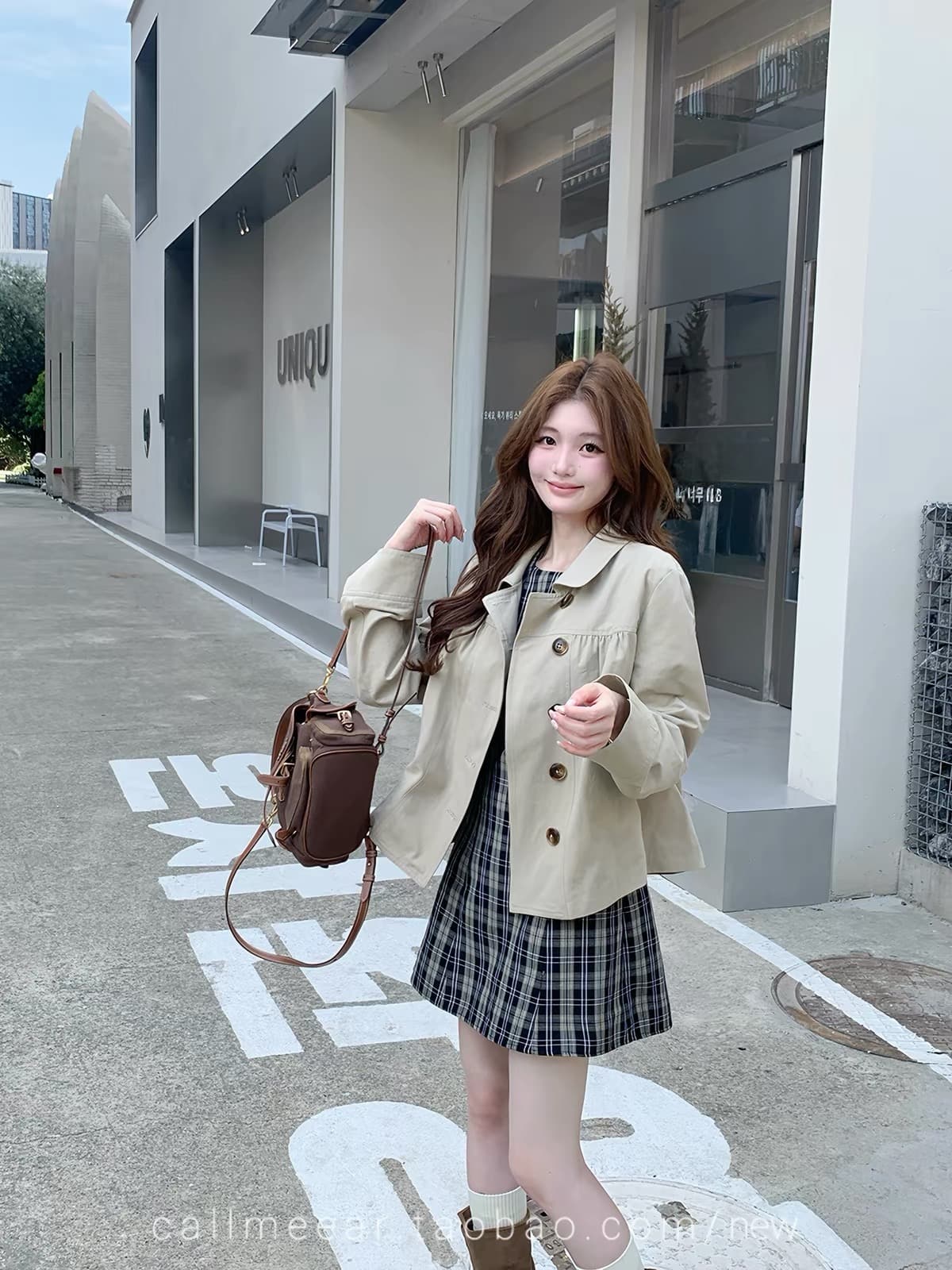 영국식 학원 카키 색 바람막이 여성 코트 가을 루즈핏 긴팔 맨위 상세 이미지 4
