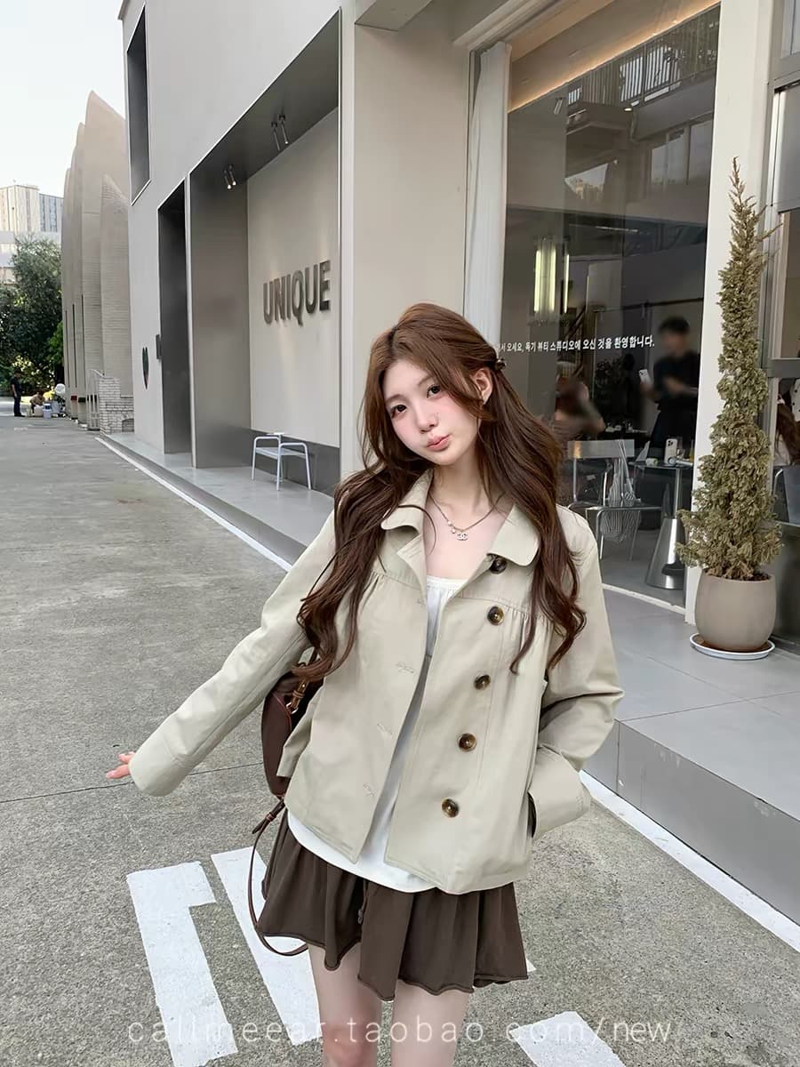 영국식 학원 카키 색 바람막이 여성 코트 가을 루즈핏 긴팔 맨위 상세 이미지 7