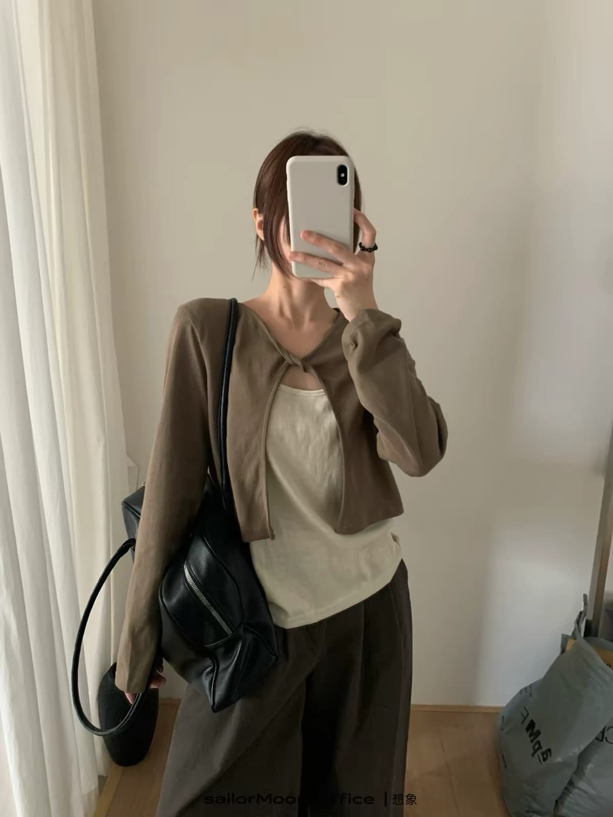 이른 가을 출퇴근 다용도 기초 섹션 니트 비틀림 오픈 가디건 미니멀리즘 조끼 세트 여성 상세 이미지 5
