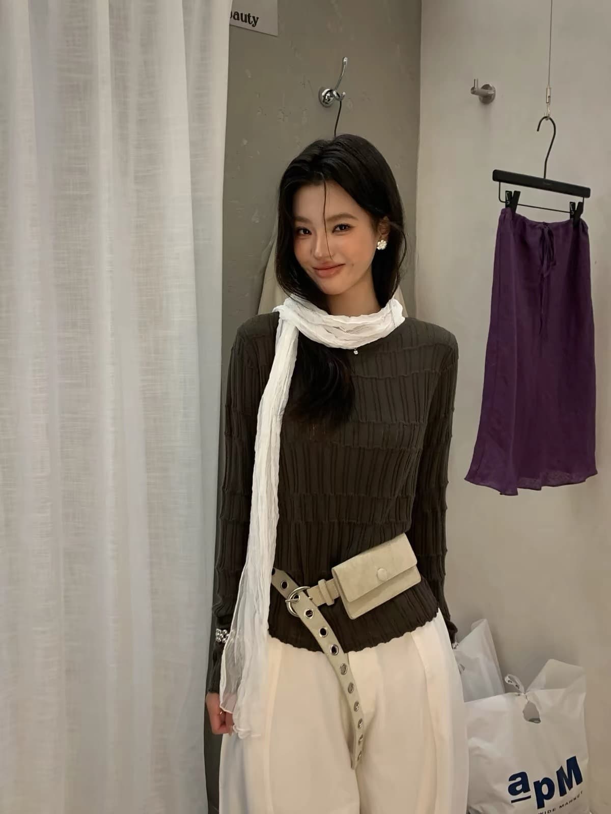 가을 켜기 새로운 한 부서 분위기 센스 몸매 가꾸기 부드러운 찹쌀 대나무 마디 만나는 긴팔 티셔츠 여성 상세 이미지 3