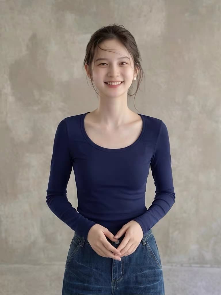 해군 대 네클라인 광장 칼라 긴팔 티셔츠 긍정적 인 어깨 의류 여성 가을 다용도 몸매 가꾸기 타이트 인사이드 가져 가라. 기본 셔츠 상세 이미지 3