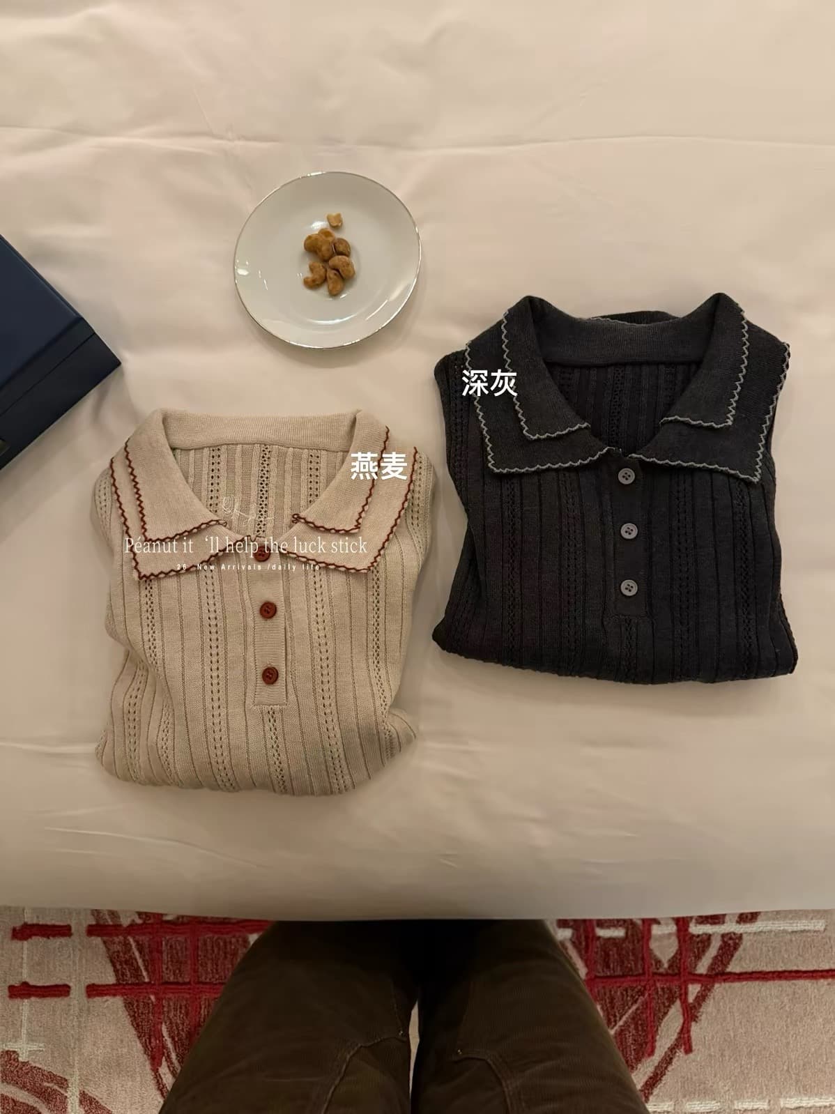 한 부서 폭발 폴로 칼라 polo 부드러운 홀로우 아웃 레이스 니트 스웨터 여성 가을 새로운 루즈핏 이미지 4