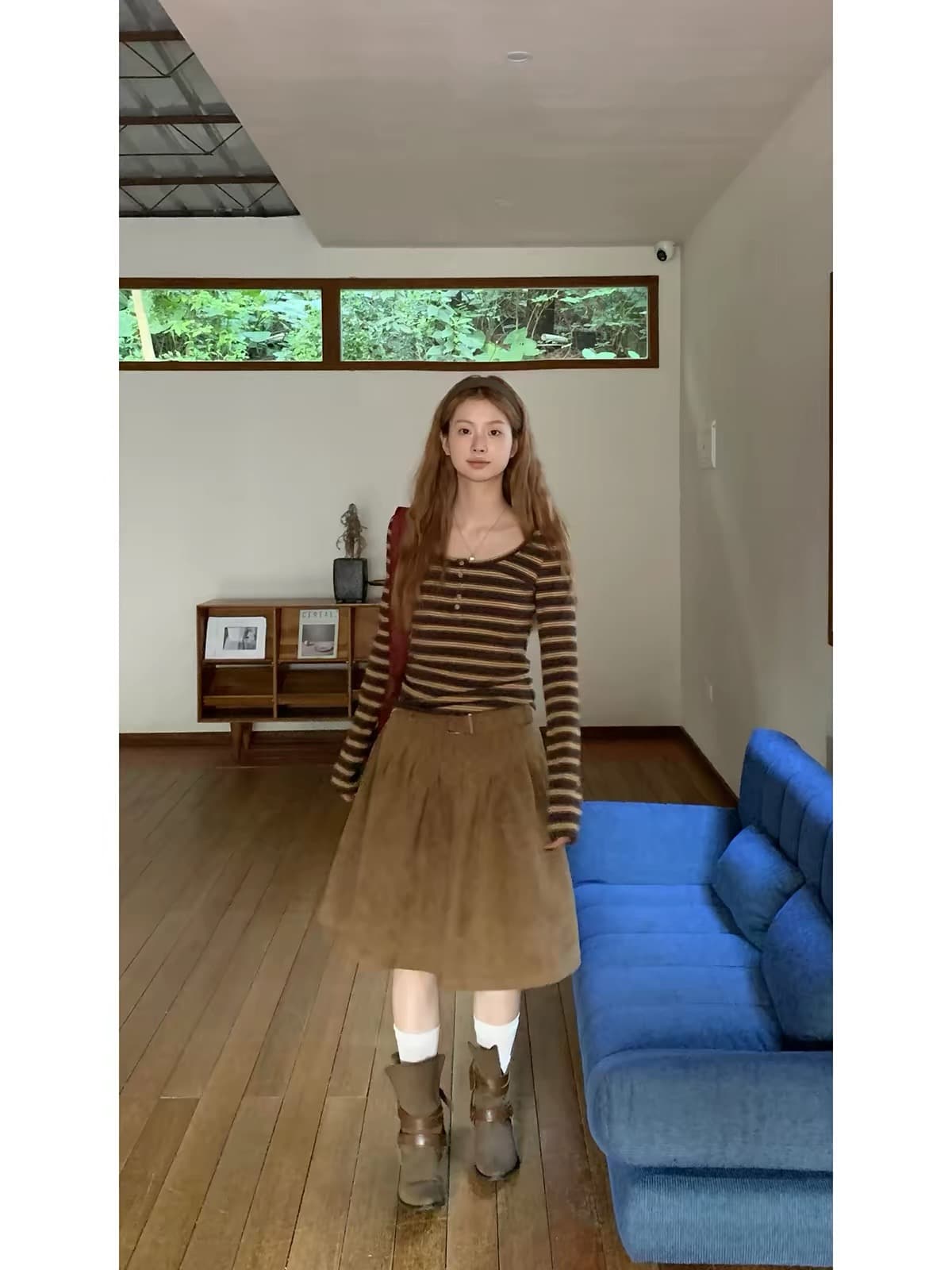인사이드 가져 가라. 기본 셔츠 여성 가을 2026 새로운 긴팔 티셔츠 작은 대중 아니요 명중 섹션 니트 스트라이프 맨위 상세 이미지 1