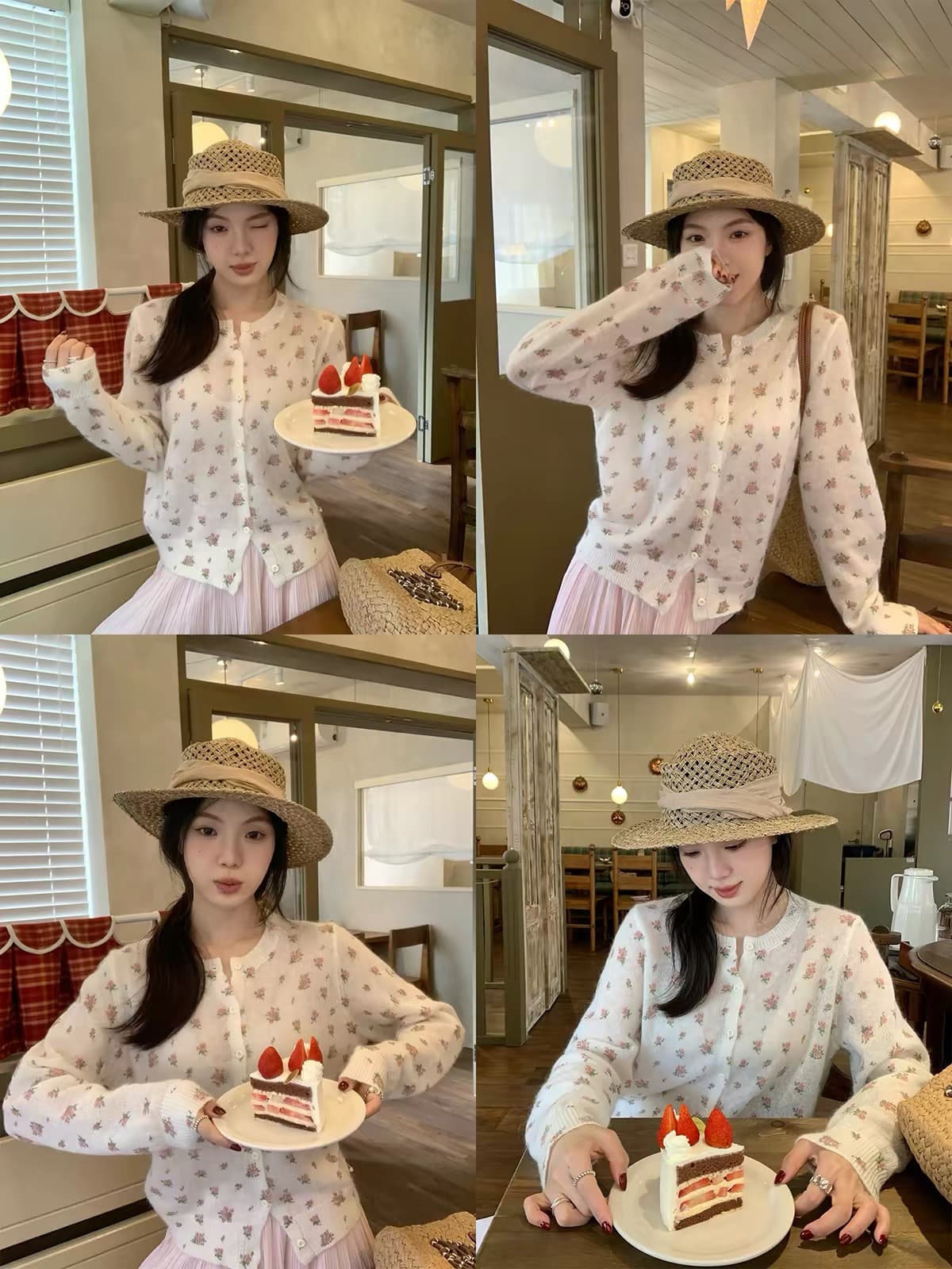 한 부서 달콤함 작은 꽃무늬 라운드 넥 니트 오픈 가디건 여성 디자인 센스 고유 한 연령 감소 쇼트 스타일 맨위 블라우스 봄 이미지 2