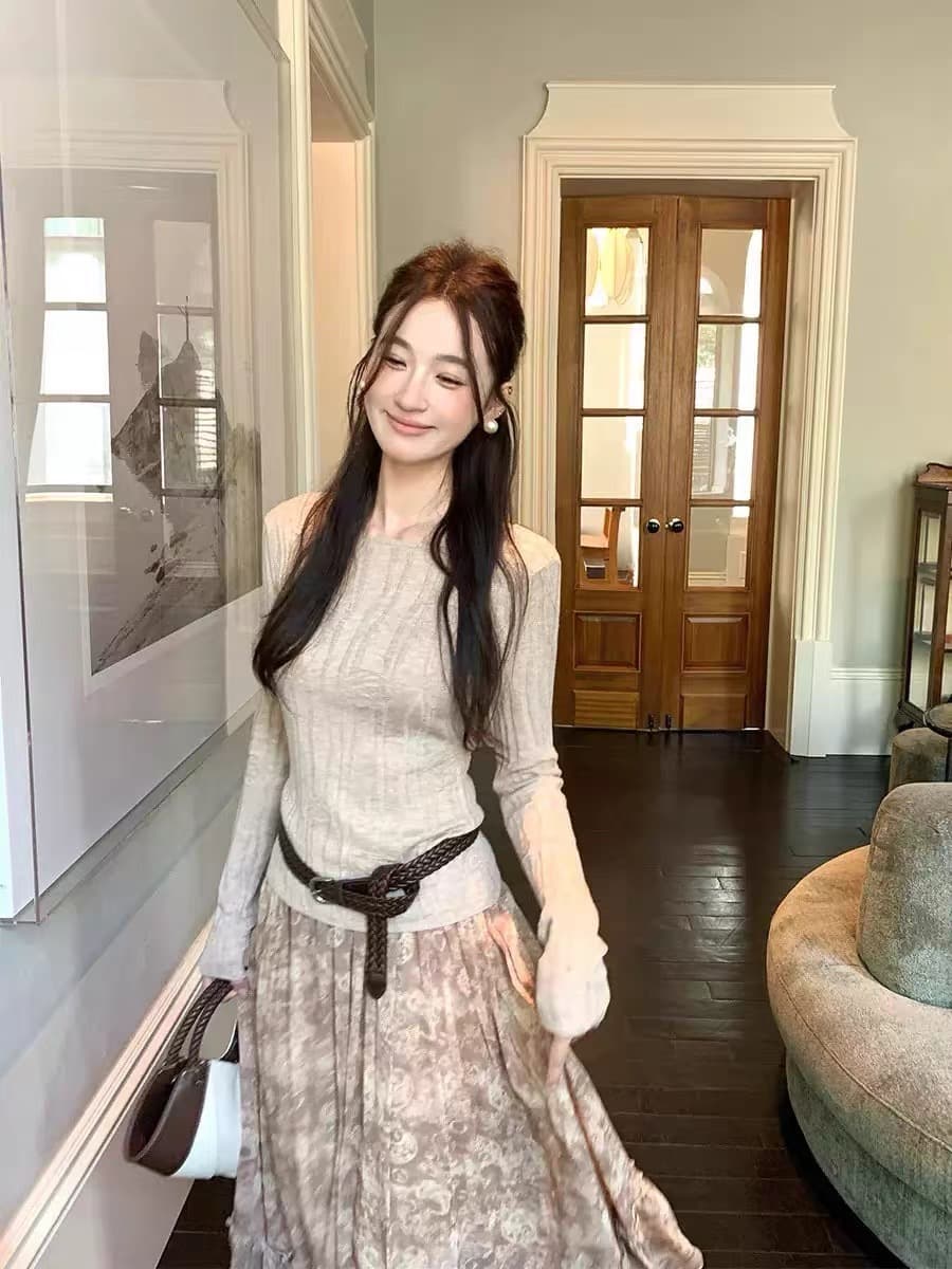 가을 우아함 품격 양모 스트라이프 슬림해 보이는 만나는 니트 이미지 2