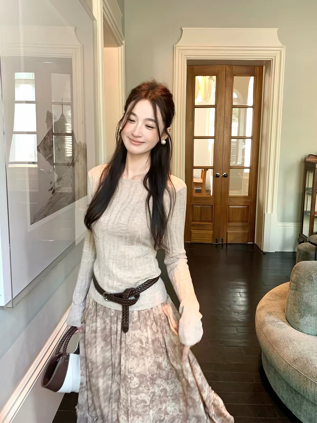 가을 우아함 품격 양모 스트라이프 슬림해 보이는 만나는 니트 상세 이미지 1
