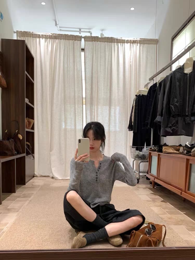 한 부서 부드러운 Chic 연령 감소 반 개방 칼라 니트 기본 셔츠 풀오버 스웨터 여자 이른 가을 긴팔 품격 맨위 이미지 2