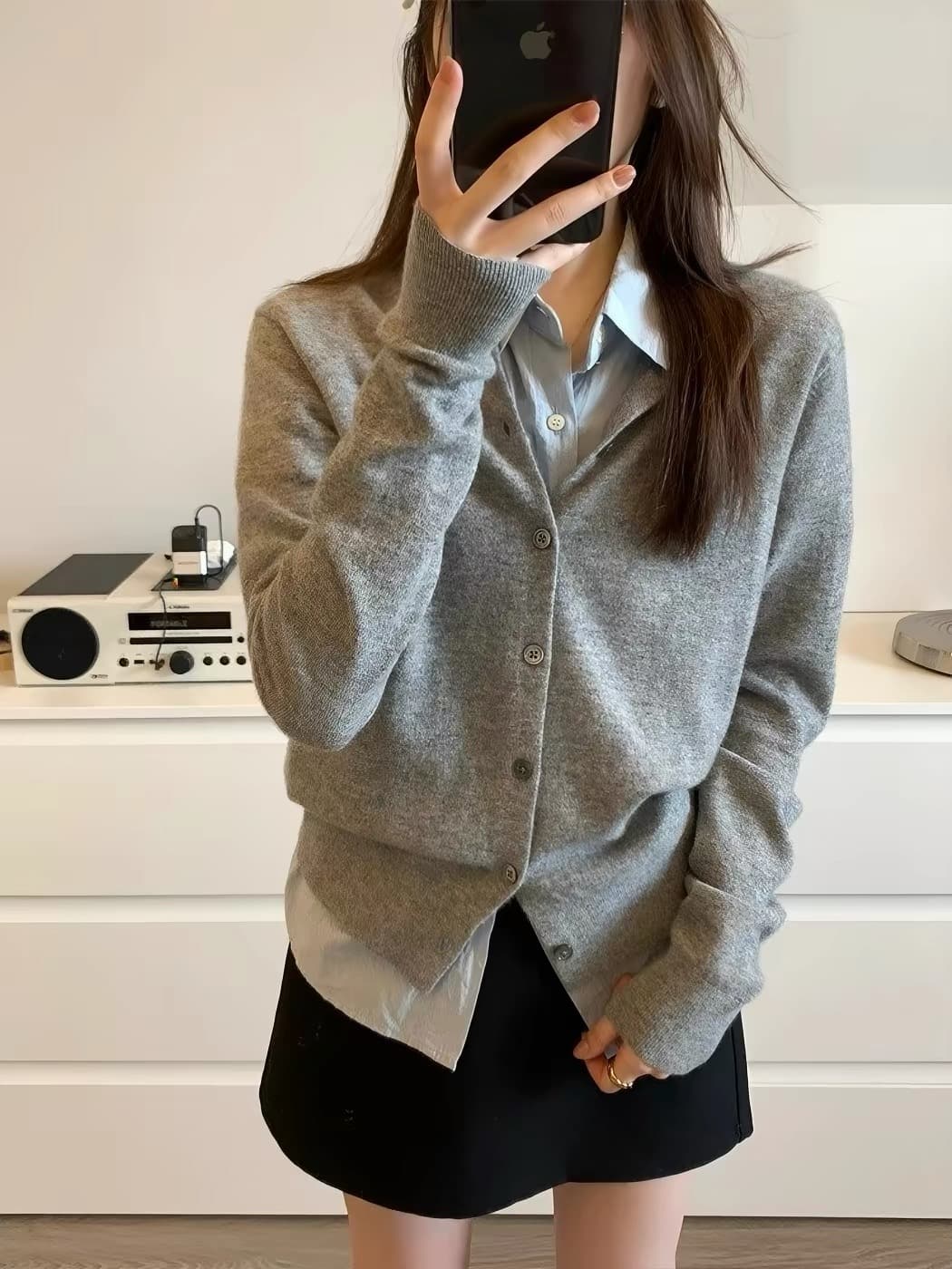 고급 센스 회색 니트 오픈 가디건 여성 봄 가을 외부 가져 가라. 기타 바람 착용 가져 가라. 느긋한 스웨터 코트 느슨함 센스 맨위 이미지 3
