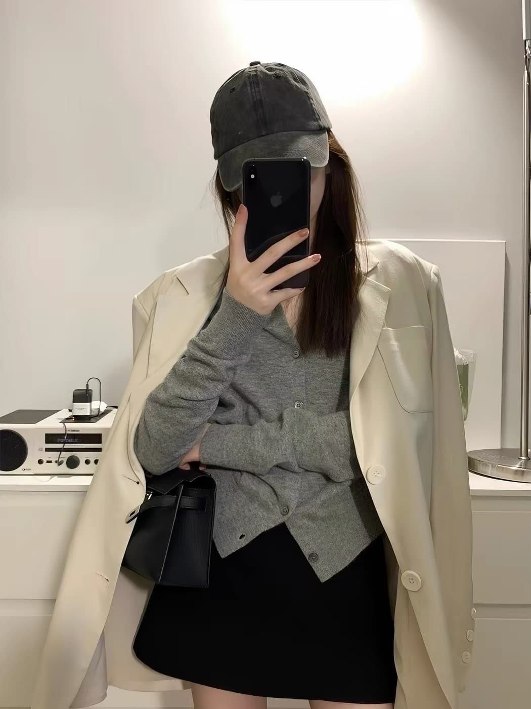 고급 센스 회색 니트 오픈 가디건 여성 봄 가을 외부 가져 가라. 기타 바람 착용 가져 가라. 느긋한 스웨터 코트 느슨함 센스 맨위 상세 이미지 3