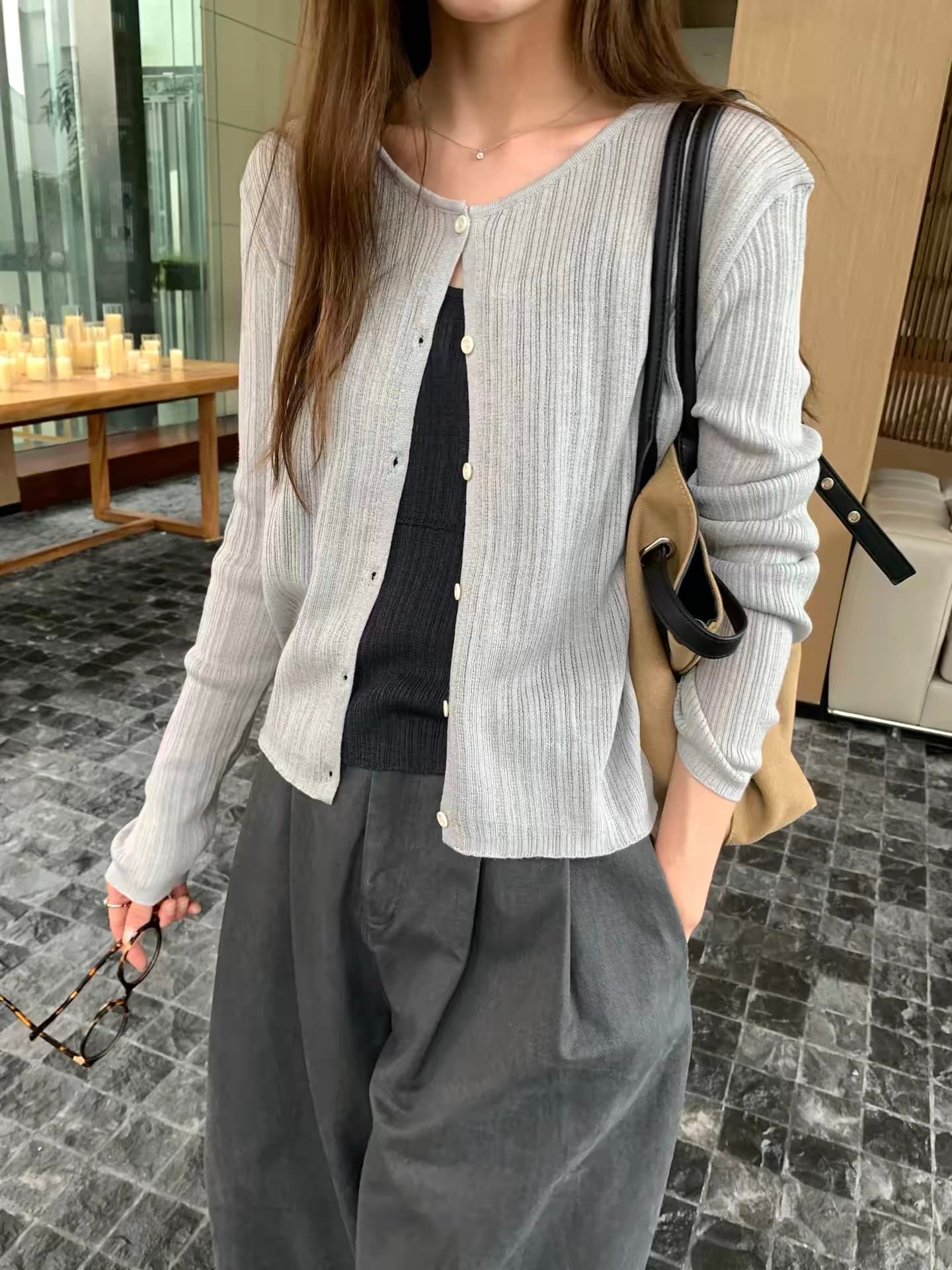 가을 새로운 한국 스타일 다용도 니트 오픈 가디건 여성 외부 가져 가라. 몸매 가꾸기 슬림해 보이는 맨위 이미지 4
