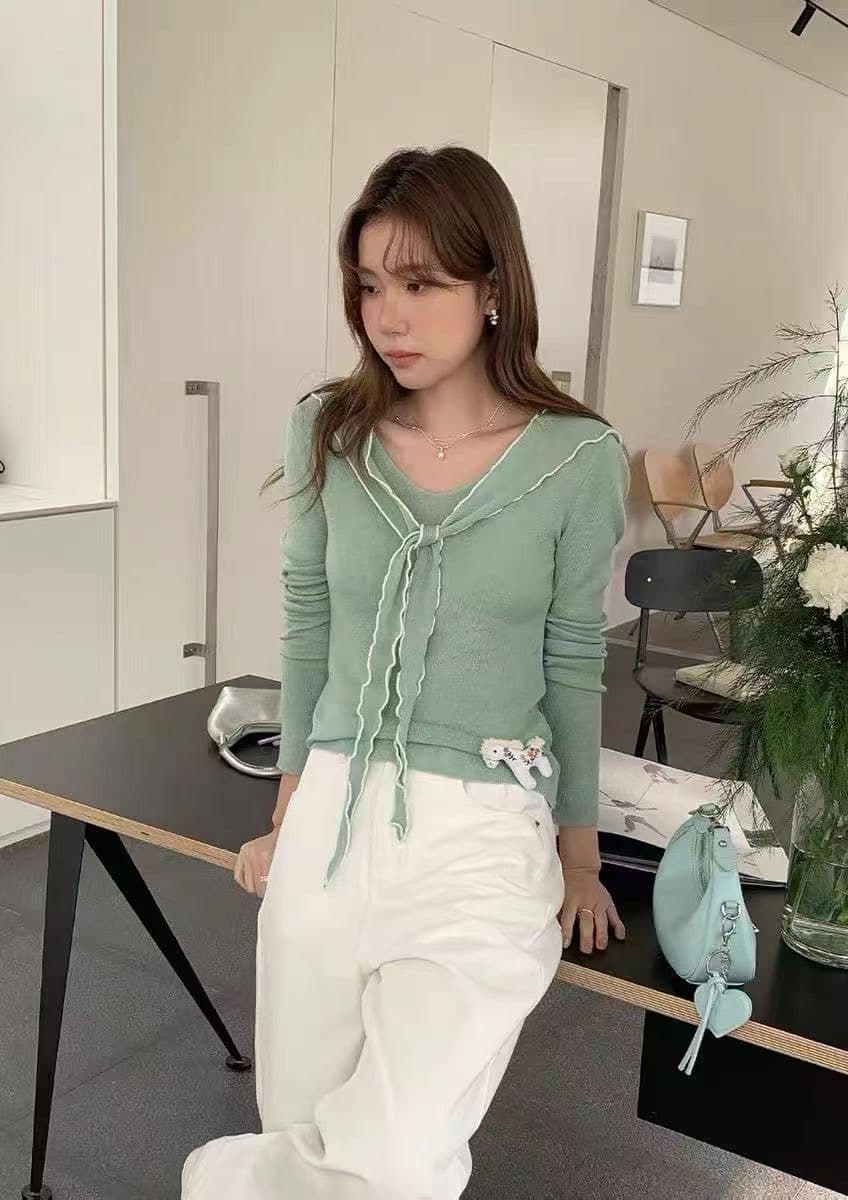 보 주님 추천 이른 가을 새로운 디자인 센스 패션 패치워크 슬림해 보이는 다용도 니트 스웨터 여성 의류 이미지 3