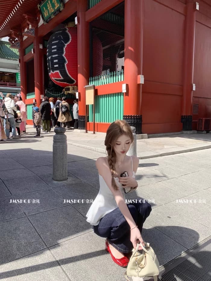 jmshop 첫사랑 하얀 달빛 달콤함 캐미솔 디자인 센스 나비 매듭 허리 수축 민소매 화이트 맨위 상세 이미지 31