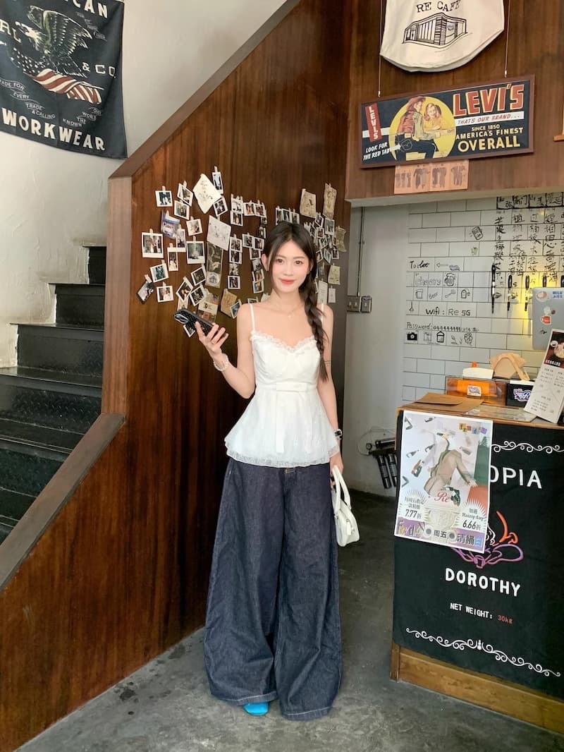 달콤함 패치워크 디자인 핫걸 바람 조끼 슬립 나비 매듭 허리 수축 슬림해 보이는 고급 센스 민소매 화이트 맨위 여성 상세 이미지 9