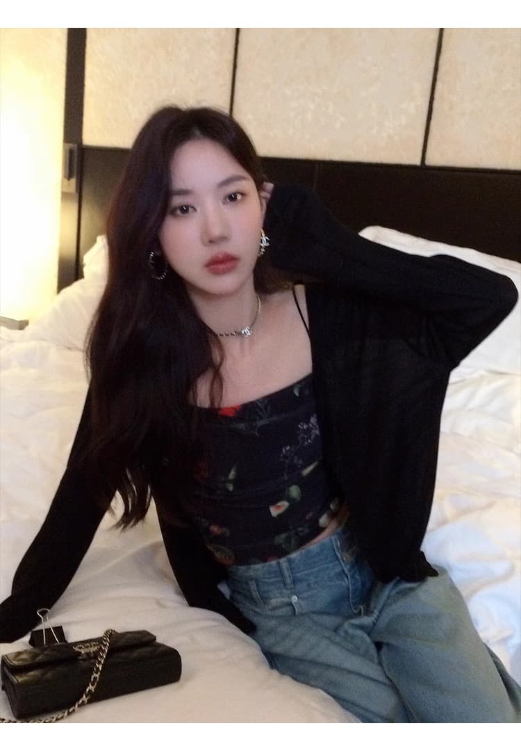pusumede 보라색 나비 프린트 좋은 캐미솔 여름 외출용 허리 수축 슬림해 보이는 쇼트 스타일 민소매 맨위 상세 이미지 28