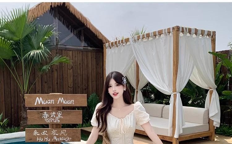 공주 롱 스커트 휴가 바람 지방 mm 레이스업 허리 수축 여성 드레스 여름 새로운 빅 사이즈 표지 고기 슬림해 보이는 A라인 스커트 상세 이미지 2