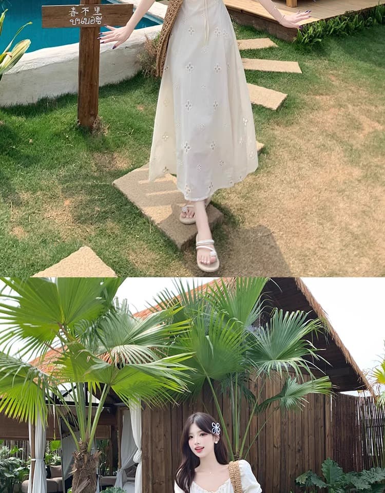 공주 롱 스커트 휴가 바람 지방 mm 레이스업 허리 수축 여성 드레스 여름 새로운 빅 사이즈 표지 고기 슬림해 보이는 A라인 스커트 상세 이미지 3
