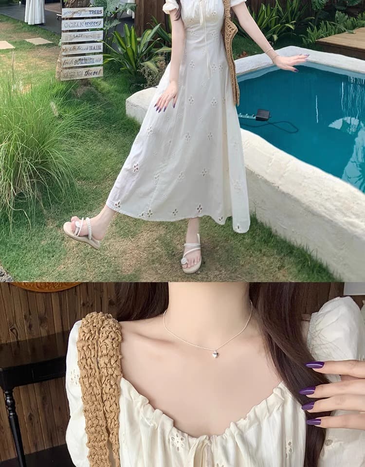 공주 롱 스커트 휴가 바람 지방 mm 레이스업 허리 수축 여성 드레스 여름 새로운 빅 사이즈 표지 고기 슬림해 보이는 A라인 스커트 상세 이미지 4